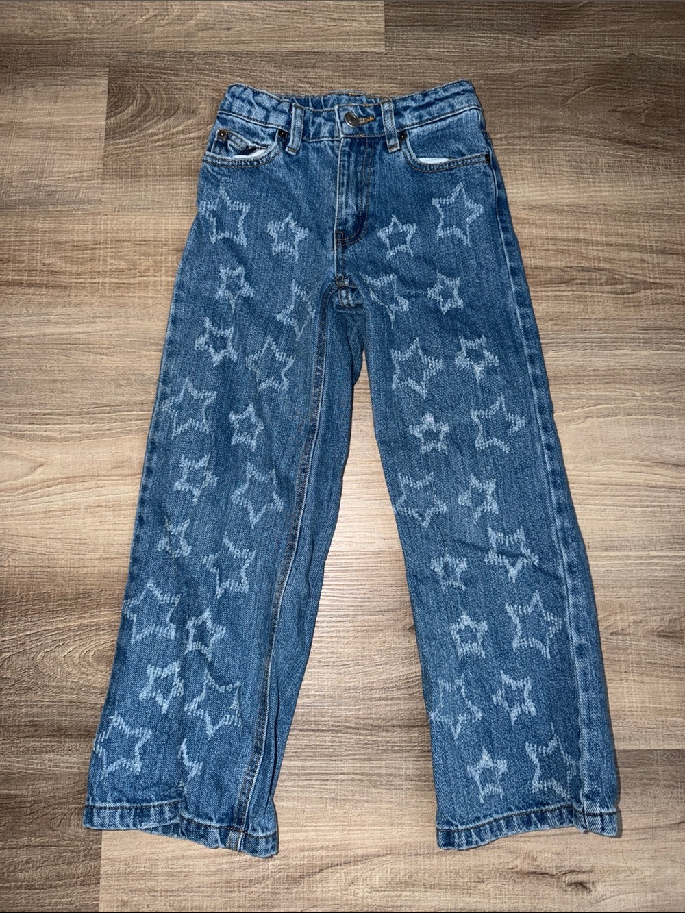 ⭐️ Zara Kids Girls Blue Star-Pattern Relaxed Jeans Size 6/7 ⭐️